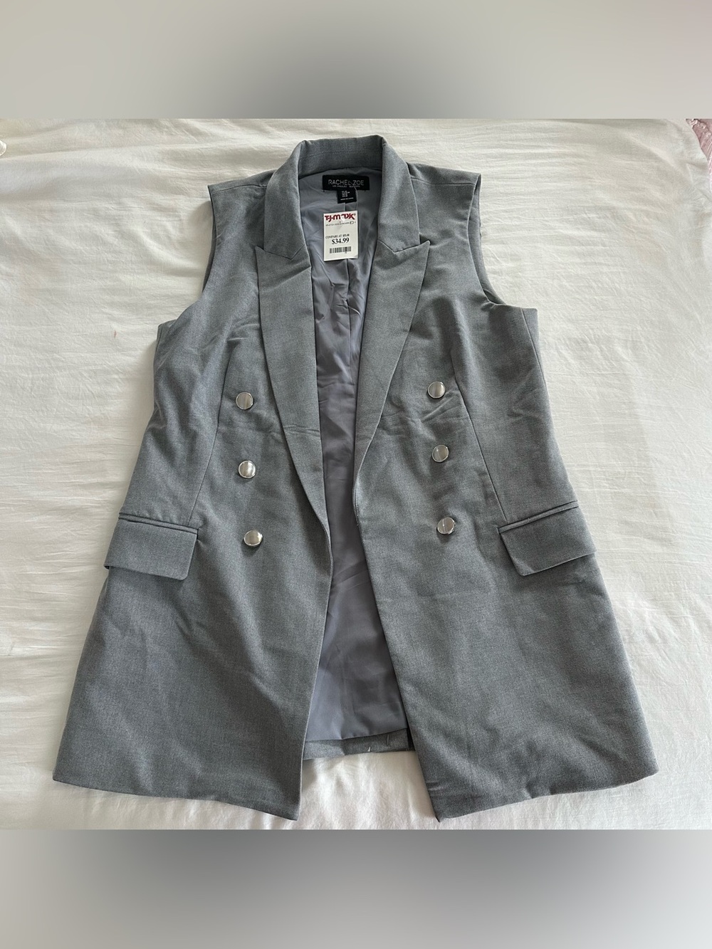NWT Rachel Zoe Grey Gray Button Blazer Vest Medium